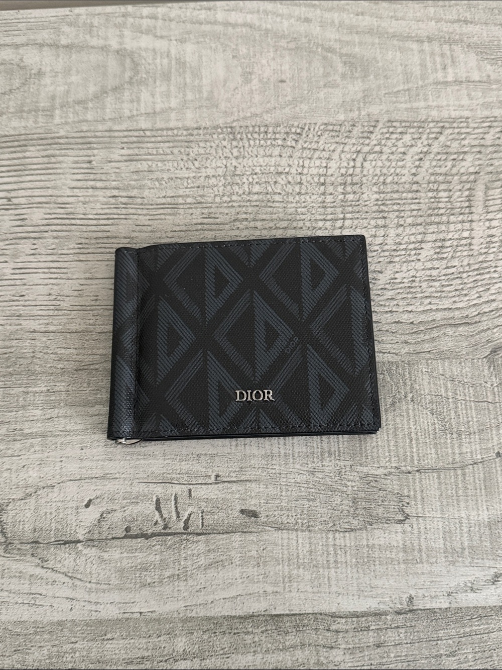 100% Authentic Dior Black Geometric Pattern Money Clip Wallet
